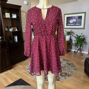Plumberry dark red long sleeve Vneck dress-size S